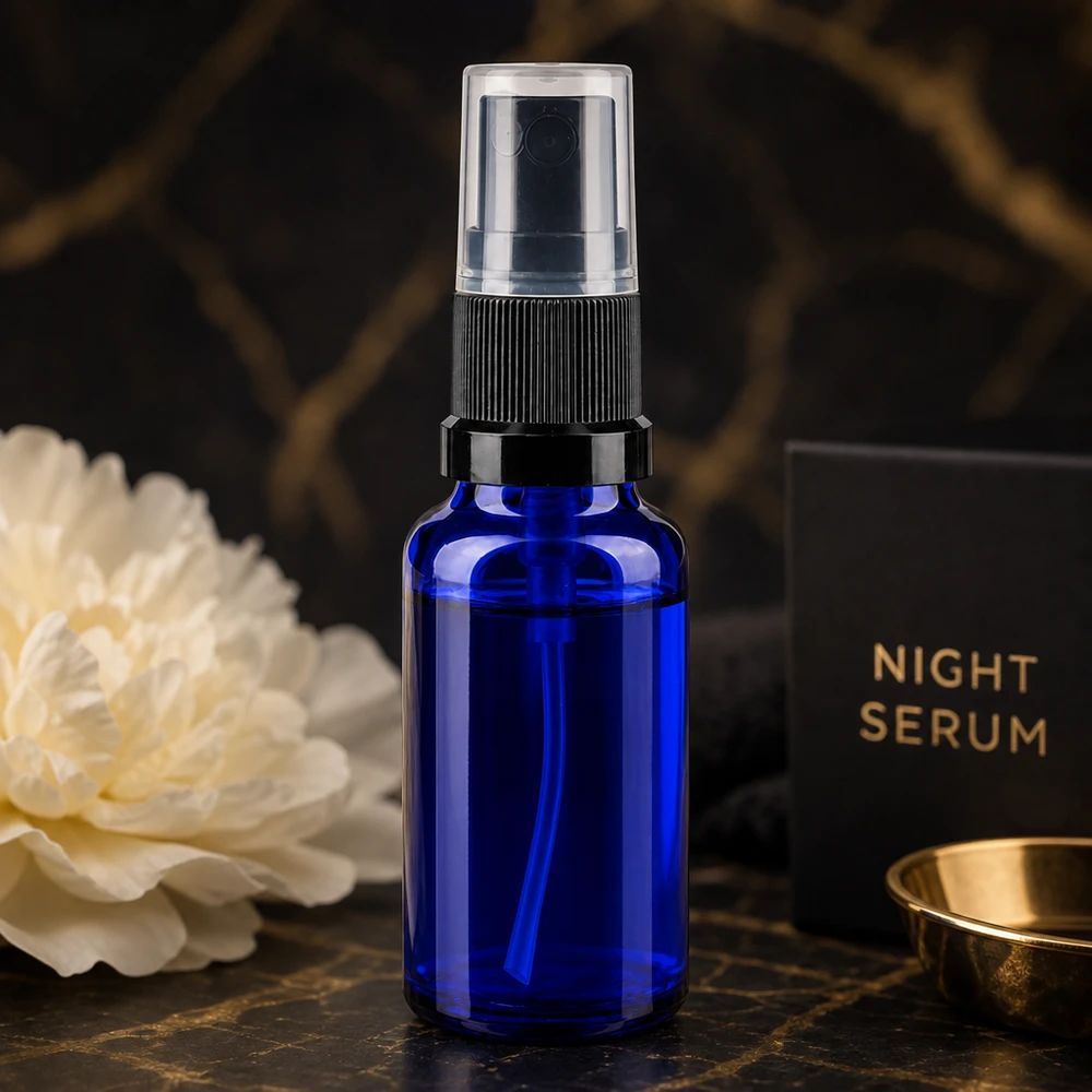 Lichtschutz-Sprühflasche 20ml in Blau mit feinem Zerstäuber ideal für Gesichtspflege-Sprays