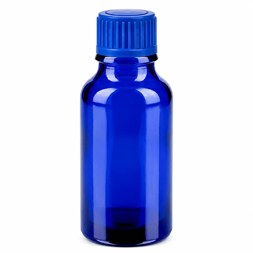 20ml láhev s 11mm šroubovacím uzávěrem modrá Standard BlueLine UT18/20 Hochwertige 20ml Glasflasche in blau mit robustem 11mm Schraubdeckel UT18/20