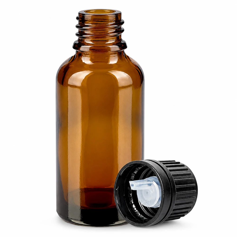 Kompakte 30ml Tropfflasche aus UV-schützendem Braunglas für flüssige Nahrungsergänzung