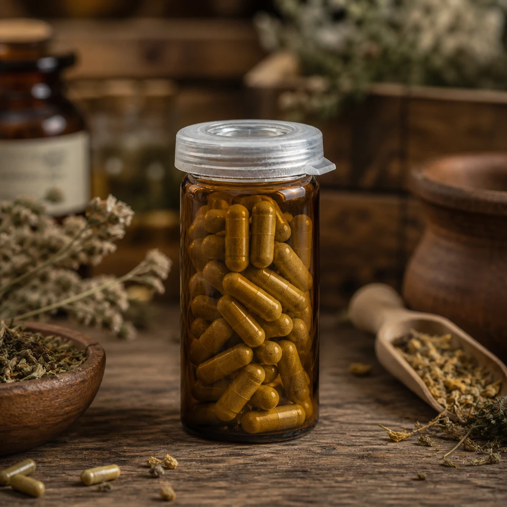 Stolní/rolovací nádobka s okrajem 5 ml čirá s nacvakávacím víčkem Kräuterkapseln in durchsichtigem 5ml Rollrandglas mit Schnappdeckel in natürlicher Apothekenoptik