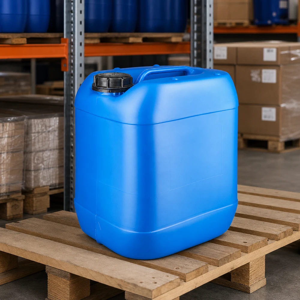 Lagerhaltung blauer 20 Liter Kanister mit Tragegriff und Schraubverschluss OV