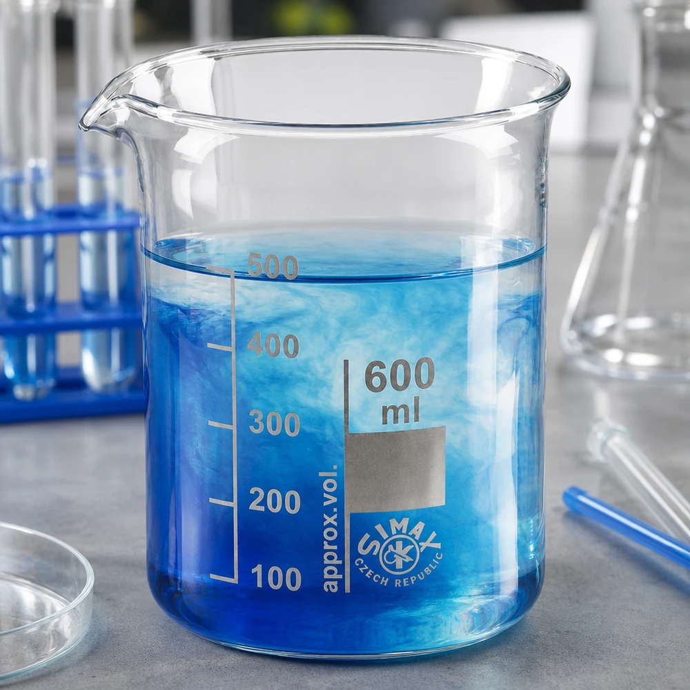 Kádinka 600 ml z borosilikátového skla, nízký tvar Vielseitiges Becherglas 600ml niedrige Form Borosilikatglas ideal für Schule Labor und Hobby