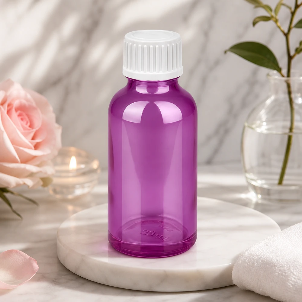 30ml lahvička s kapátkem 0,9 mm bílá standardní PurpleLine. UT18/30 Robuste 30ml Tropfflasche in Purple mit UV-Schutz für lichtempfindliche Substanzen