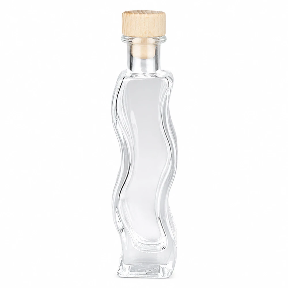 100ml Glasflasche "Melissa" mit Holzgriff-Korken UNiTWIST 100ml Glasflasche Melissa mit Holzgriff-Korken UNiTWIST geschwungene Form leer transparent Dekorflasche