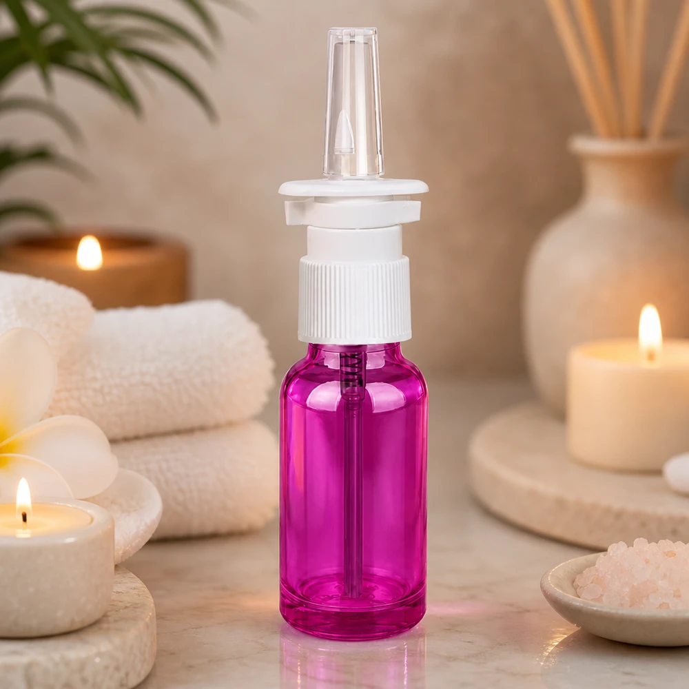 Medizinische 20ml Nasensprayflasche in violetter Farbe mit steriler Sprühfunktion und UT18/20 Gewinde