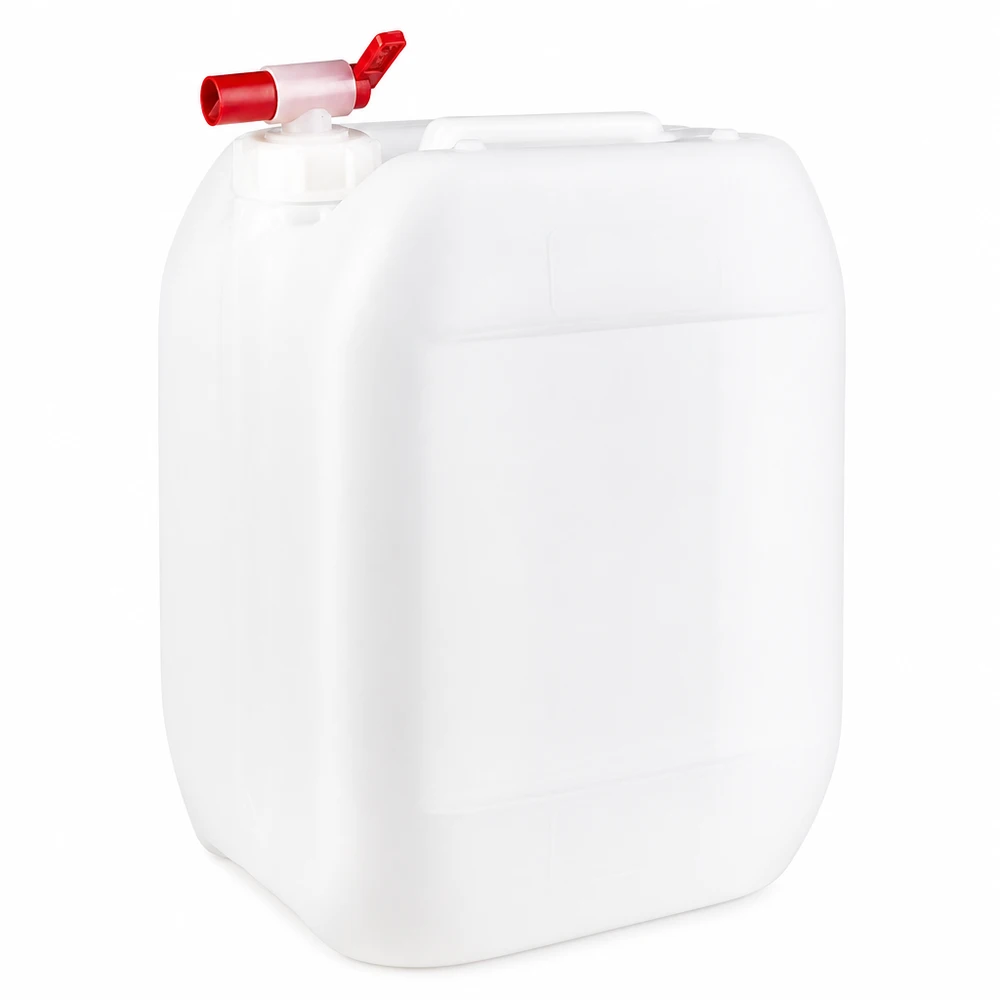 Kanystr 10 litrů s vypouštěcím kohoutkem Weißer quadratischer 10 Liter Kanister mit Schraubverschluss und Auslaufhahn