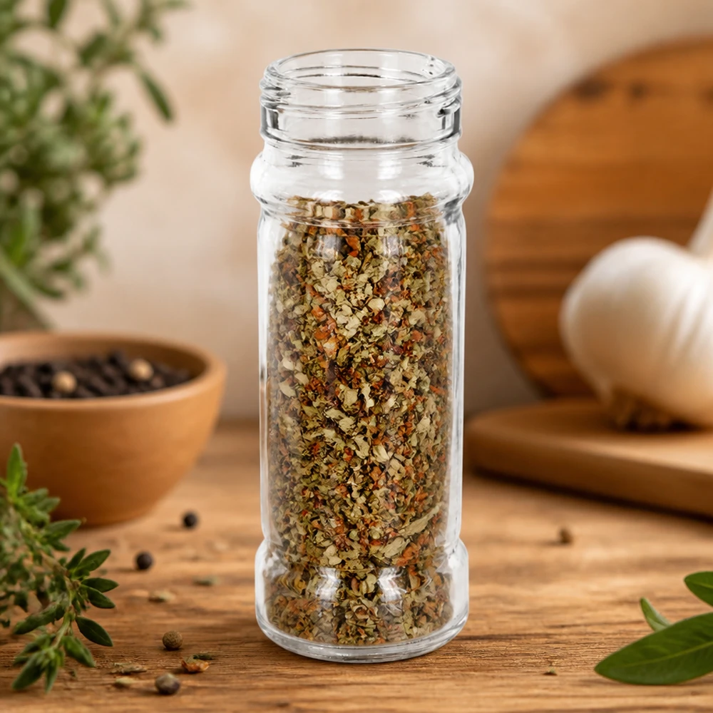 Gewürzaufbewahrung im Glas Mary 100ml mit italienischen Kräutern in mediterraner Küchenatmosphäre