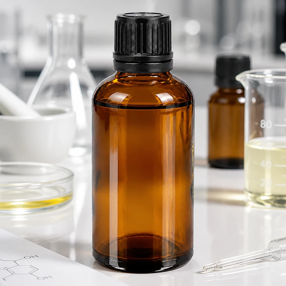 50ml láhev 11mm šroubovací uzávěr černý uzávěr s ochranou proti manipulaci BrownLine UT18/50 Elegante 50ml Designerflasche aus braunem Glas mit mattem Verschluss für Premium-Kosmetiklinien