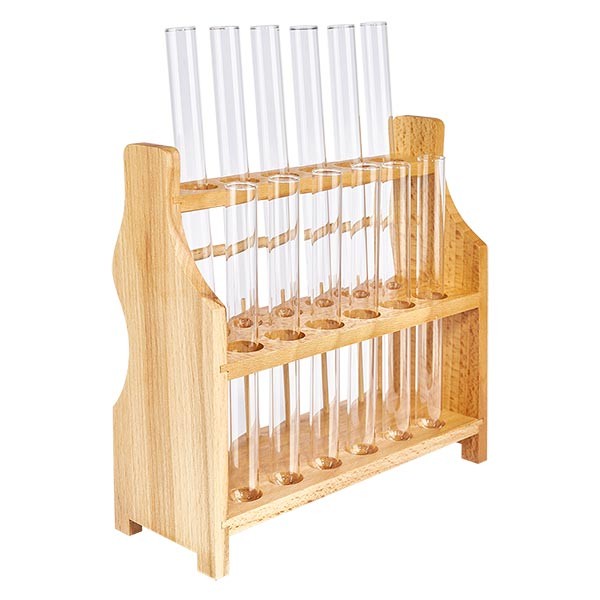 Dřevěný stojan na zkumavky s 12 zkumavkami plus sodnovápenatými 160x16 Dřevěný stojan na zkumavky s 12 zkumavkami plus sodnovápenatými 160x16
