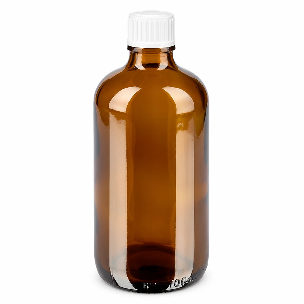 Pharmaflasche Braunglas 100ml mit UV-Schutz und weißem Standardverschluss
