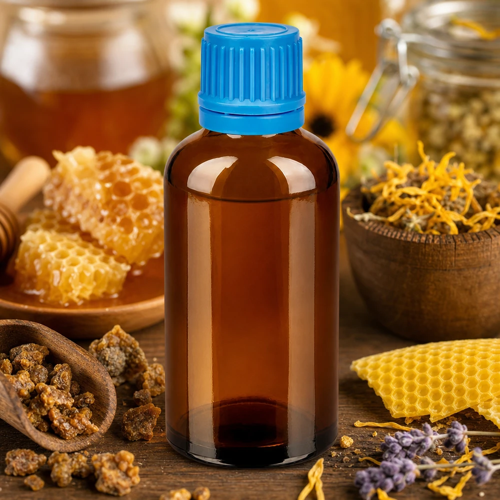 50ml pharmazeutische Glasflasche mit kindersicherem blauen Verschluss für Kräuterextrakte