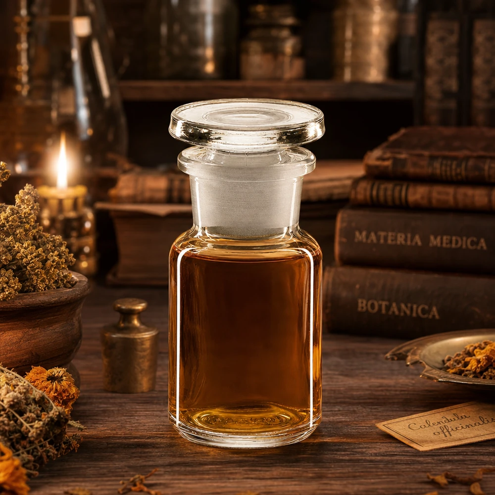 Láhev s kulatým ramenem 50ml čirá skleněná zátka se širokým hrdlem Medizinische Rundschulterflasche Weithals 50ml Klarglas mit Stopfen und Kräuterdekoration