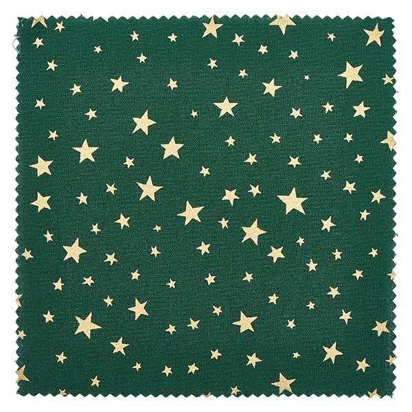 Látkový ubrousek na šperky zelený "hvězdy" 12cm čtvercový Detailaufnahme grüner Stoff mit goldenen Sternen verschiedener Größen, Schmuckdeckchen Material 12x12cm eckig