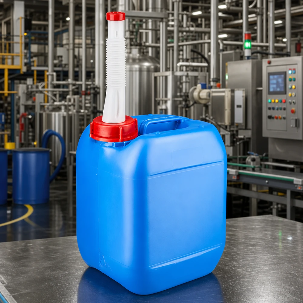 Robuster Industriekanister 5 Liter in Blau mit schwenkbarem Ausgießer und Sicherheitsdeckel