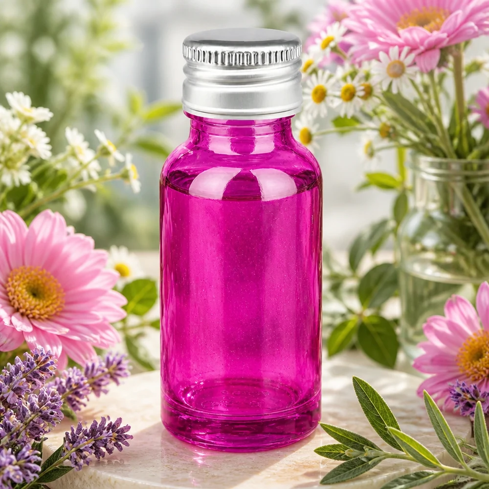 20ml láhev 11mm šroubovací uzávěr hliníkovo-stříbrný standard PurpleLine.UT18/20 Dekorative 20ml Glasflasche Purple mit glänzendem Finish und hochwertigem Silberverschluss