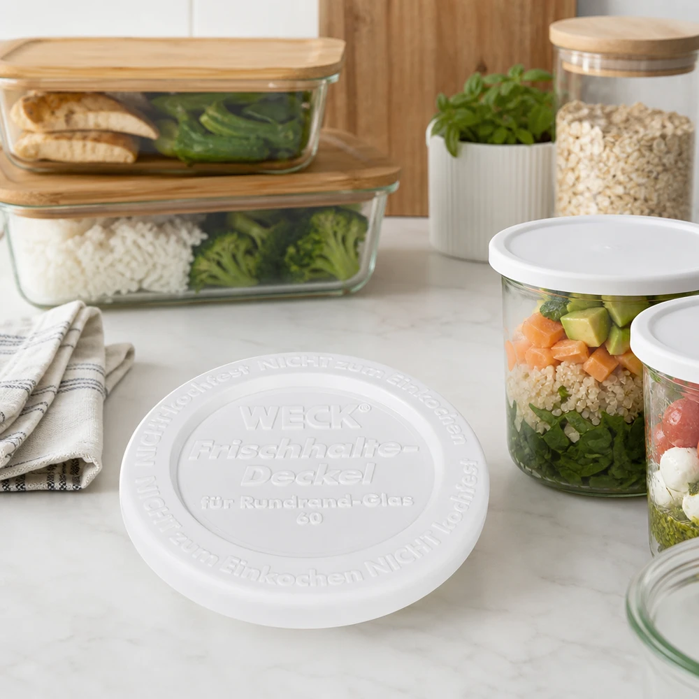 Víko na zavařování WECK RR60 WECK Frischhaltedeckel RR60 Meal Prep Salat im Glas gesunde Mahlzeiten vorbereiten Schichtglas Gemüse