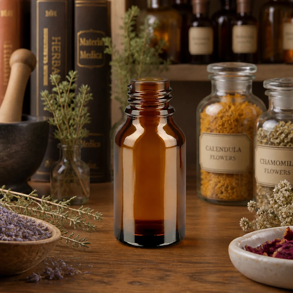 Braune hohe Apothekenflasche 30ml - traditionelle Pharmazie-Optik für authentische Kräuterpräparate