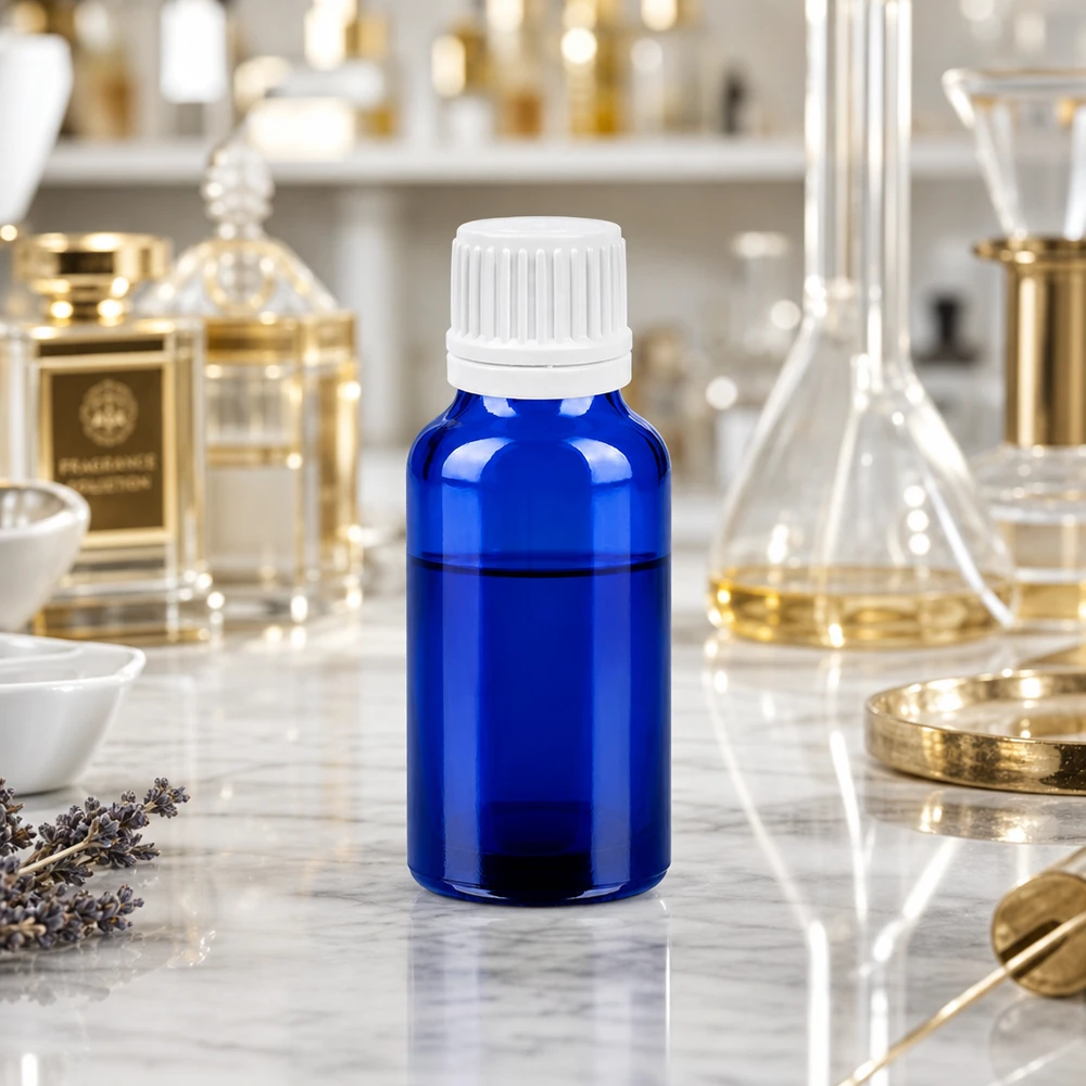 20ml láhev 11mm šroubovací uzávěr bílý s bezpečnostním uzávěrem BlueLine UT18/20 Lichtgeschützte blaue Glasflasche 20ml mit OV-Verschluss für optimale Wirkstoffkonservierung