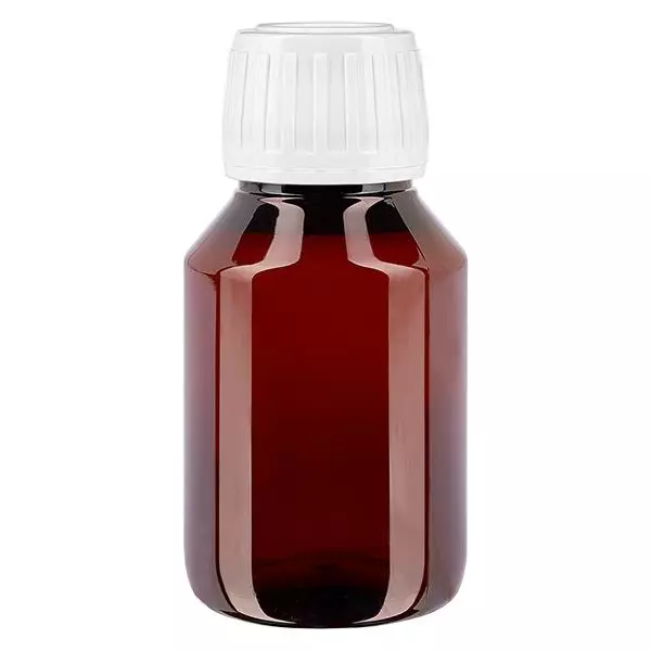 PET láhev 50ml se standardním bílým uzávěrem s ochranou proti manipulaci.