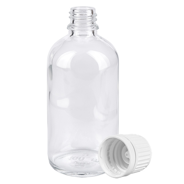 100ml lahvička 11mm šroubovací uzávěr bílý tamper evidentní uzávěr ClearLine UT18/100 100ml lahvička 11mm šroubovací uzávěr bílý tamper evidentní uzávěr ClearLine UT18/100