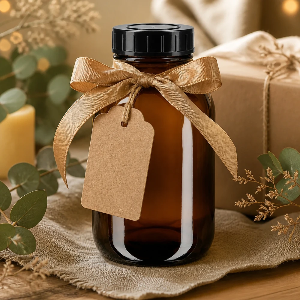 500ml láhev se širokým hrdlem jantarové sklo se šroubovacím uzávěrem Braunglasflasche 500ml Weithalsgröße mit dichtem Schraubdeckel für Naturprodukte