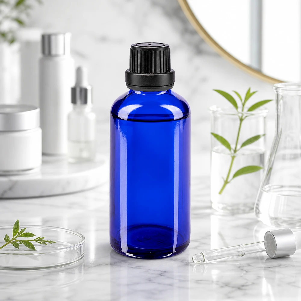UV-Schutz Glasflasche 50ml kobaltblau mit Schraubverschluss für Seren und Naturkosmetik