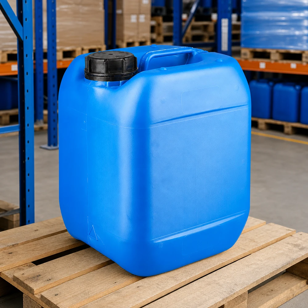 Kanystr 5 litrů modrý se šroubovacím uzávěrem s pojistkou proti manipulaci. Kompakter blauer 5 Liter Kanister mit OV Verschluss für Kraftstoff und Flüssigkeiten