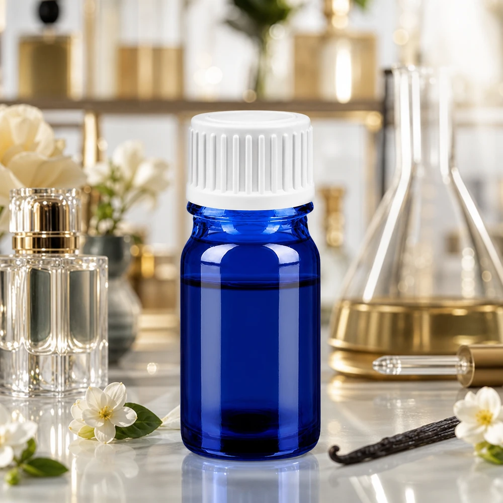5ml lahvička s kapátkem 0,9 mm bílá standardní uzávěr BlueLine UT18/5 Elegante blaue 5ml Tropfflasche mit weißem Deckel perfekt für DIY Kosmetik und Parfümherstellung
