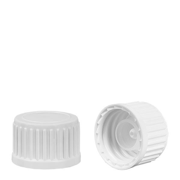 Šroubovací uzávěr s kulovým nalévacím kroužkem bílý 18 mm standard. Šroubovací uzávěr s kulovým nalévacím kroužkem bílý 18 mm standard.