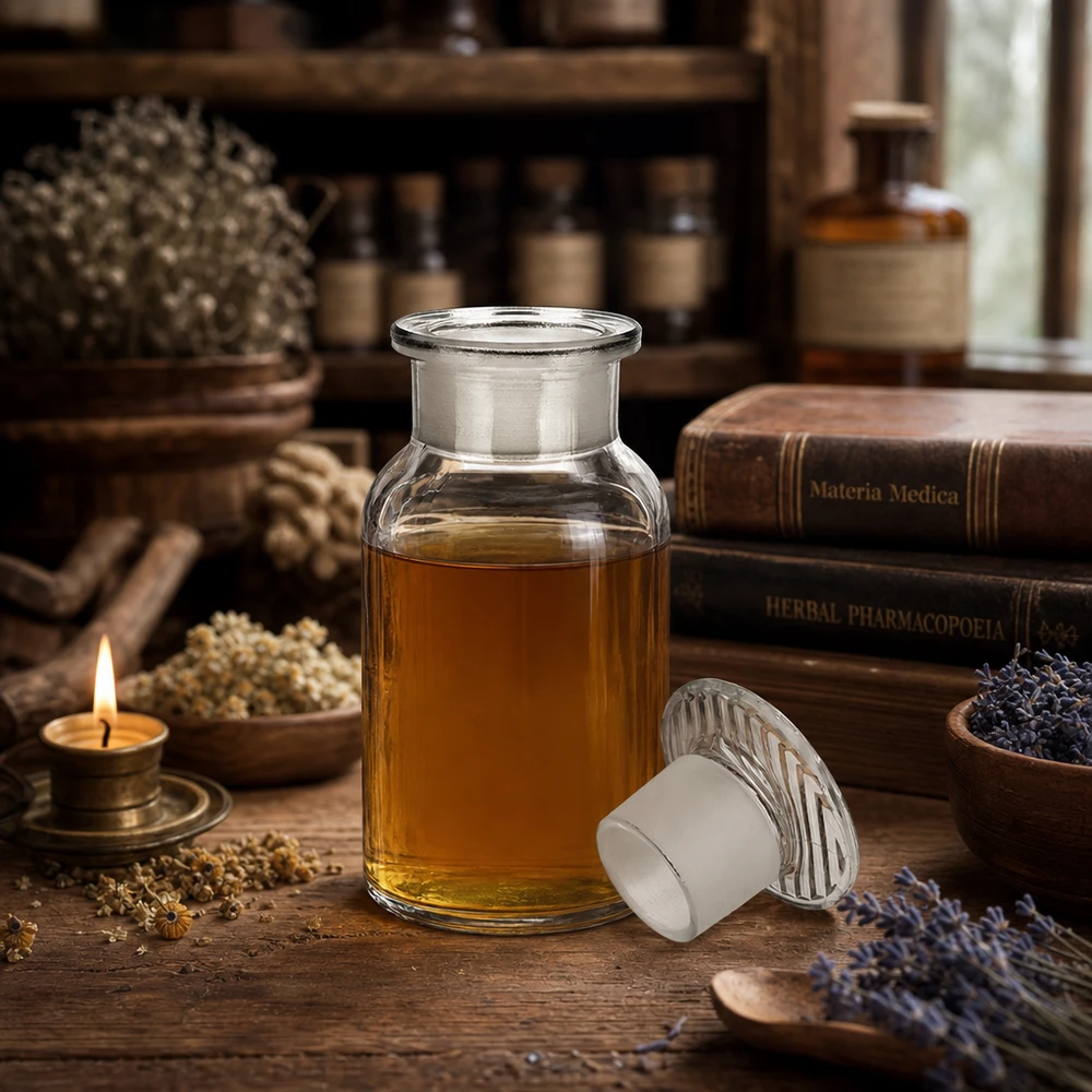 Láhev s kulatým ramenem 100ml čirá skleněná zátka se širokým hrdlem Klassische Rundschulterflasche 100ml aus klarem Glas mit Weithals und luftdichtem Stopfen