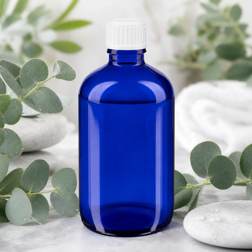 Blaue Apothekerflasche Glas 100ml lichtgeschützt ideal für Öle und Tinkturen