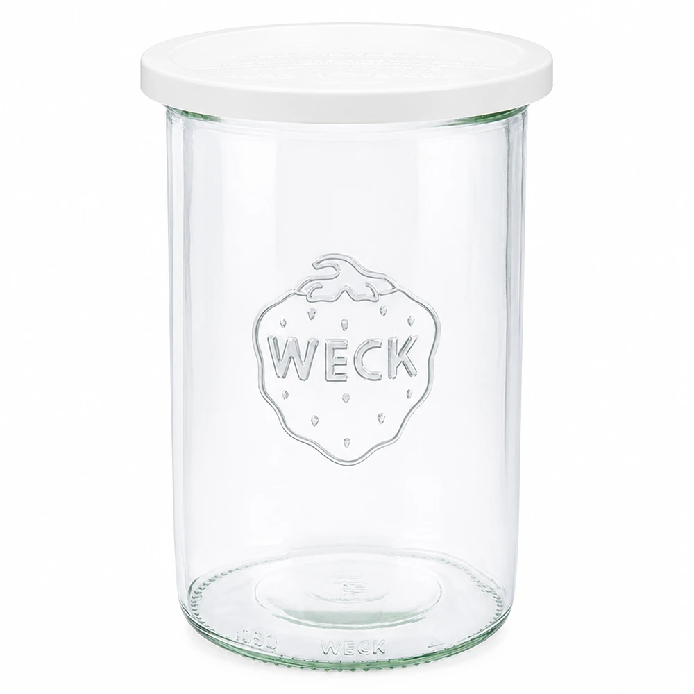 WECK Sturzglas 1000ml mit weißem Frischedeckel RR100 Einmachglas aus klarem Glas mit WECK Logo