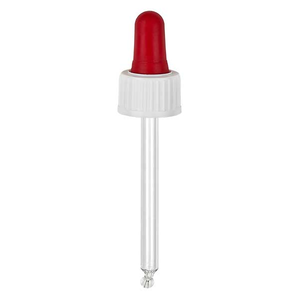 Skleněná kapací pipeta bílá/červená 18mm PL66 standardní Skleněná kapací pipeta bílá/červená 18mm PL66 standardní