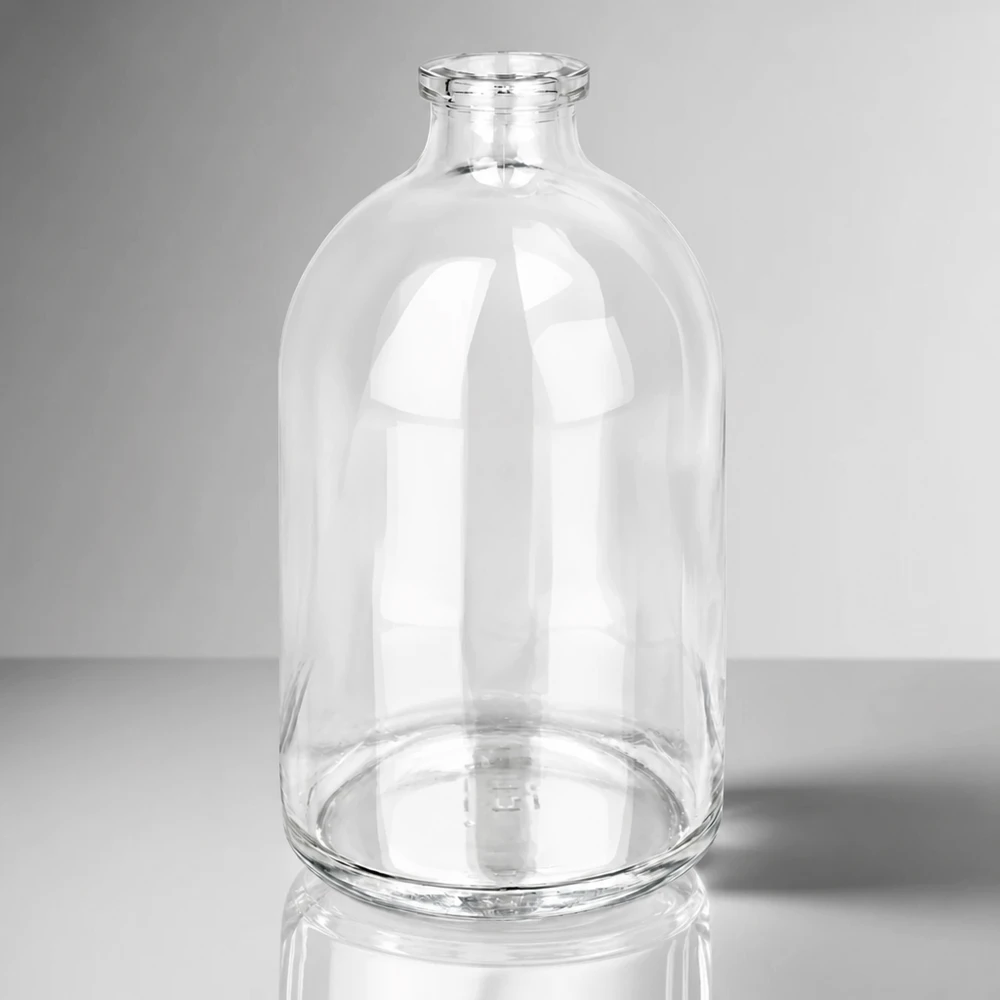 Injekční láhev z čirého skla 100ml Zylindrische Pharmaglasflasche 100ml mit geradem Standring und konisch zulaufendem Hals