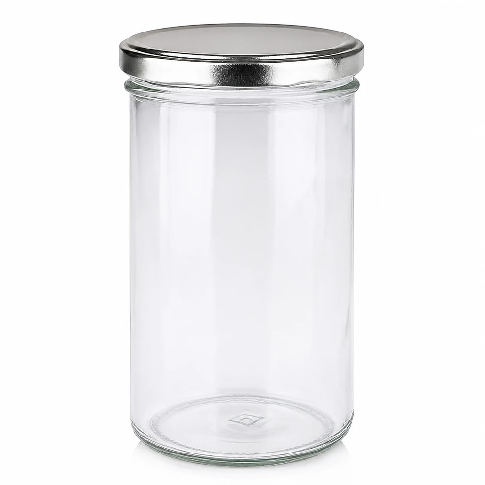 277ml Sturzglas mit silbernem BasicSeal Deckel leer auf weißem Hintergrund Einmachglas Vorratsglas