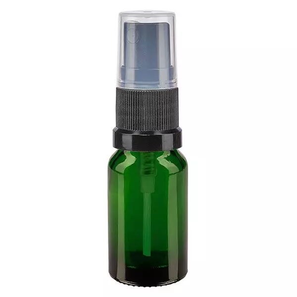 Lékárenská lahvička zelená 10ml s rozprašovačem černá Lékárenská lahvička zelená 10ml s rozprašovačem černá