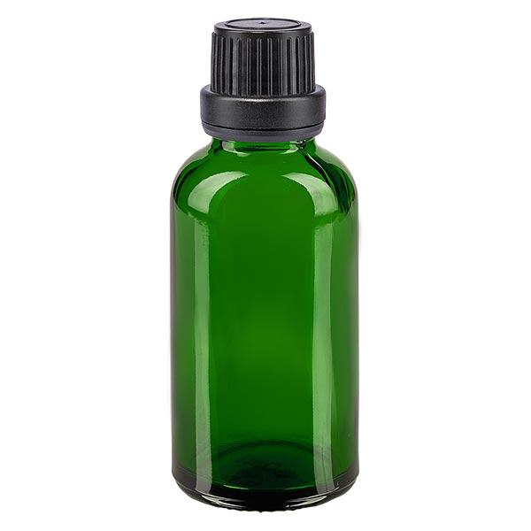 Lékárenská lahvička zelená 30ml kapátko s nalévacím kroužkem 2mm černý uzávěr s ochranou proti manipulaci. Lékárenská lahvička zelená 30ml kapátko s nalévacím kroužkem 2mm černý uzávěr s ochranou proti manipulaci.