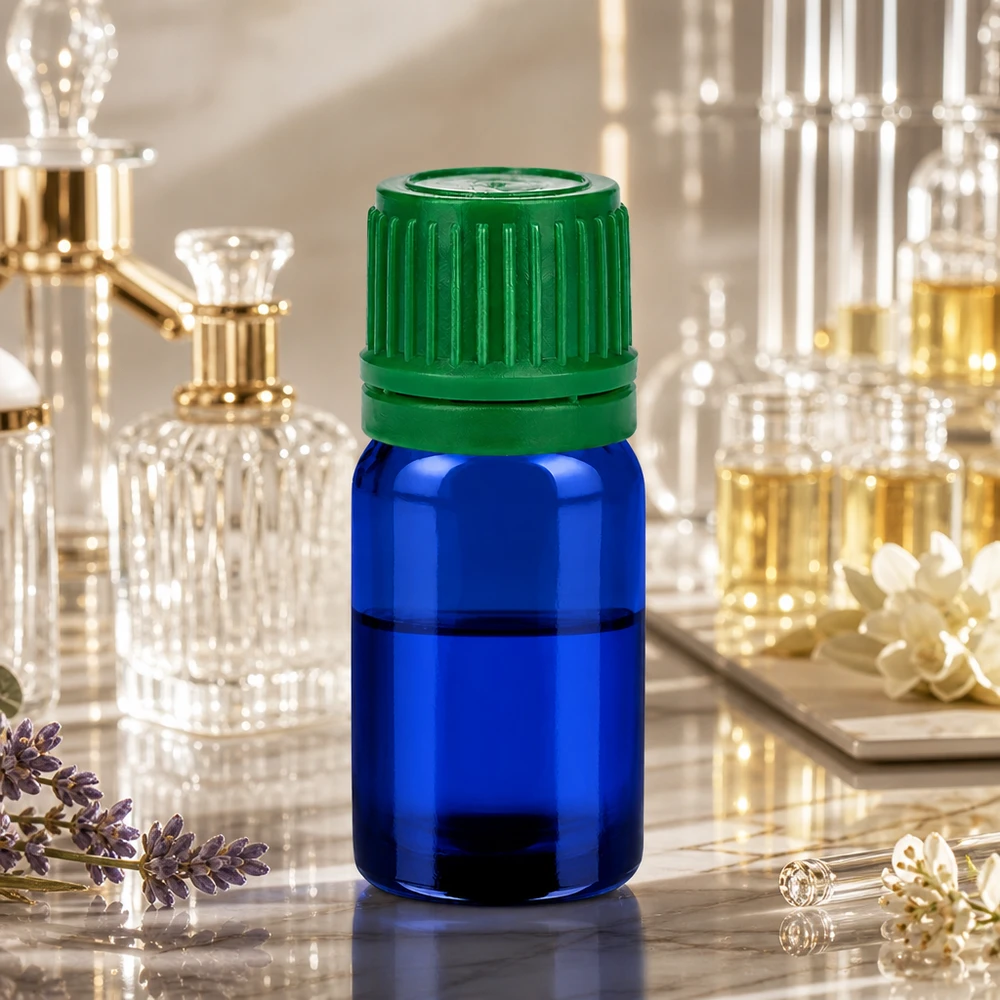 5ml lahvička 11mm šroubovací uzávěr zelený tamper-evidentní uzávěr BlueLine UT18/5 5ml Reiseflasche aus bruchsicherem Glas mit auslaufsicherem Verschlusssystem