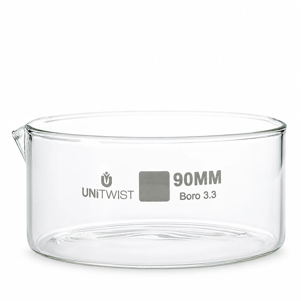 Krystalizační miska ø90 mm z borosilikátového skla UNiTWIST Klare Kristallisierschale ø90mm Labor Borosilikatglas 3.3 chemikalienbeständig