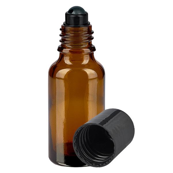 Lékárenská lahvička hnědá 20ml roll-on uzávěr černý Lékárenská lahvička hnědá 20ml roll-on uzávěr černý