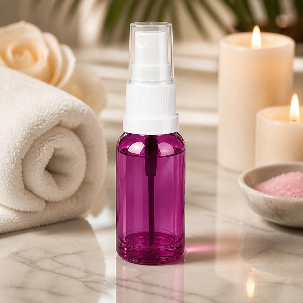 20ml Sprayflasche in durchscheinendem Purpur mit hochwertigem Zerstäuber für Toner und Seren