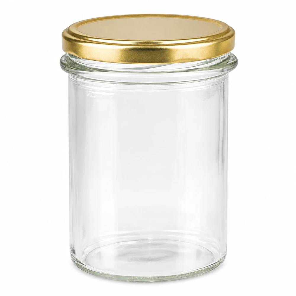 230ml tumblery s víčkem BasicSeal zlaté UNiTWIST. 230ml Sturzglas leer mit goldenem BasicSeal Deckel UNiTWIST für Marmelade und Honig