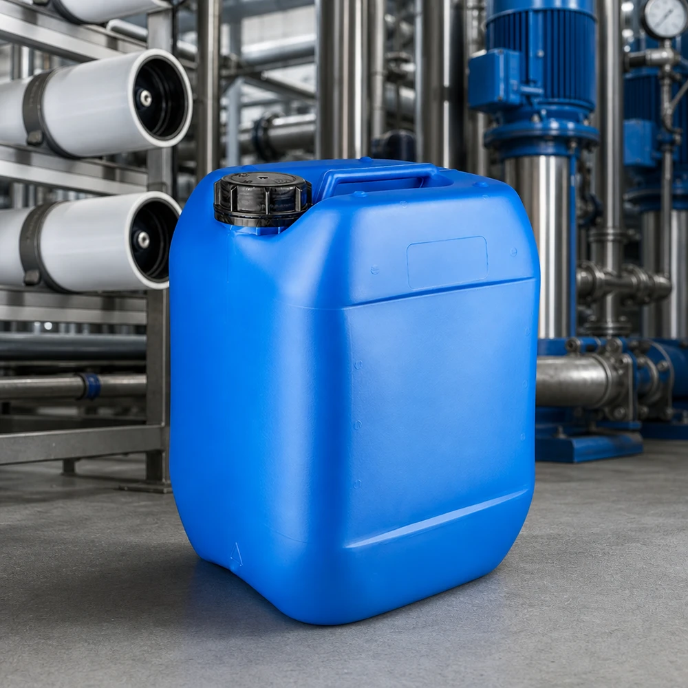 Kanystr 10 litrů modrý se šroubovacím uzávěrem s pojistkou proti manipulaci. Blauer PE-Kanister 10 Liter mit OV Weithalsverschluss für Chemikalien in Wasseraufbereitung