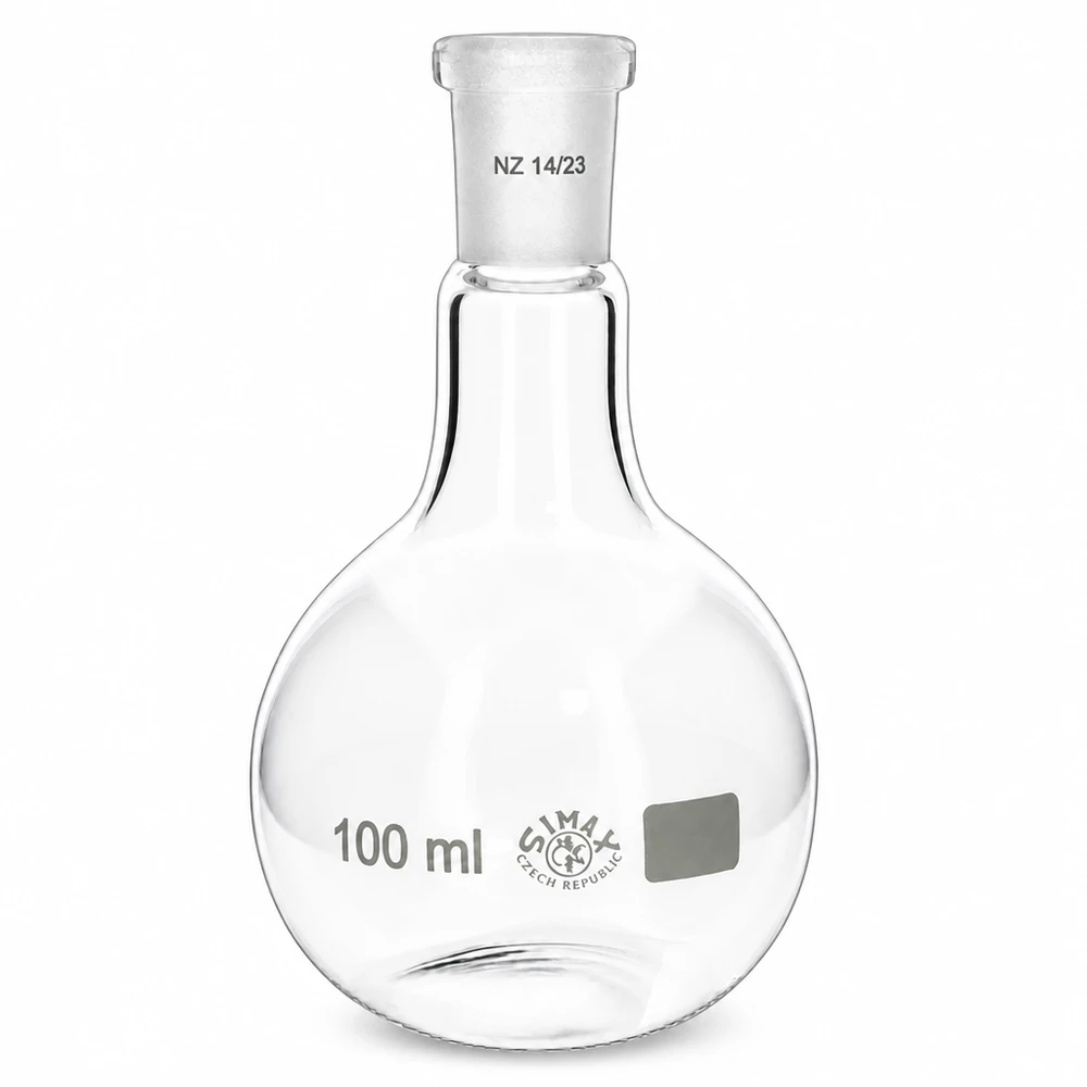 Baňka na kyčelní kloub 100 ml se standardním broušeným kloubem (14/23) Kleiner Stehkolben 100ml Fassungsvermögen ideal für Mikrochemie und Analysen