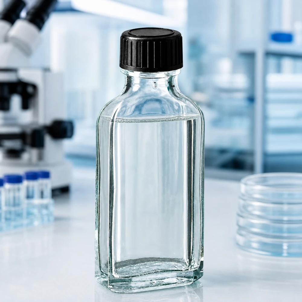 50 ml čirý šroubovací uzávěr Meplat s těsnicím diskem z EPE 50 ml Meplat Flasche aus Weißglas mit geripptem Schraubdeckel und EPE-Dichtscheibe zur Lagerung