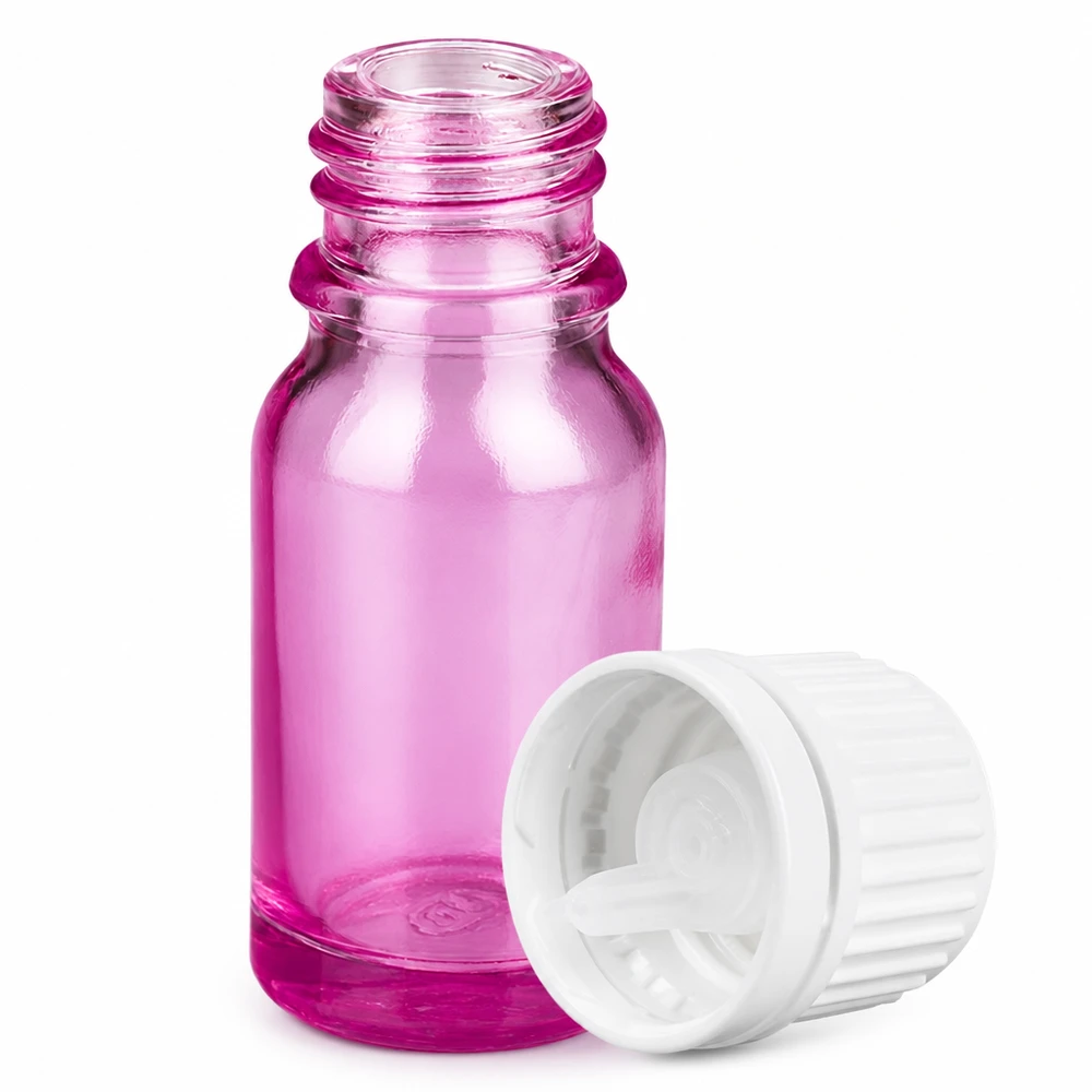 Kompakte 10ml Tropfflasche violett mit weißem Verschluss für flüssige Präparate
