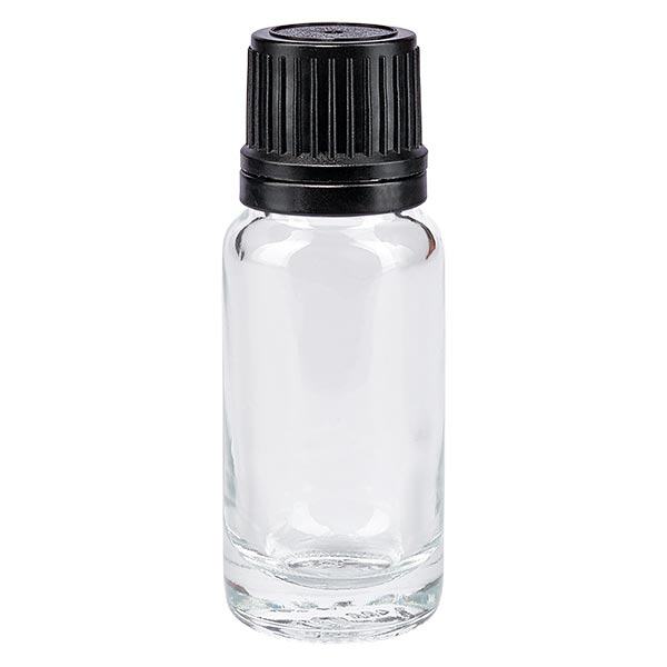 Lékárenská lahvička čirá 10ml kapací uzávěr nalévací kroužek 1mm černý tamper evidentní uzávěr Lékárenská lahvička čirá 10ml kapací uzávěr nalévací kroužek 1mm černý tamper evidentní uzávěr