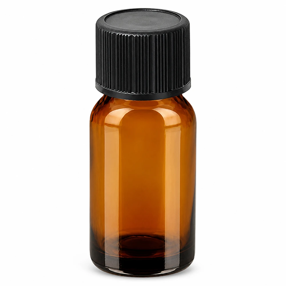 10ml lahvička s kapátkem 1mm černá standardní uzávěr BrownLine UT18/10 Hochwertige Braunglasflasche 10ml mit schwarzem Tropfdeckel für Aromatherapie