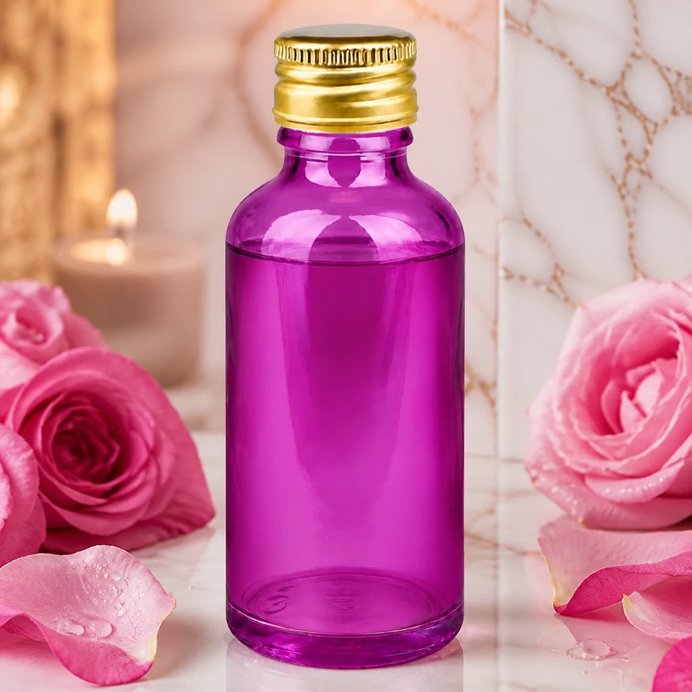 Premium 50ml Flasche in strahlendem Violett mit UV-Schutz für lichtempfindliche Inhaltsstoffe