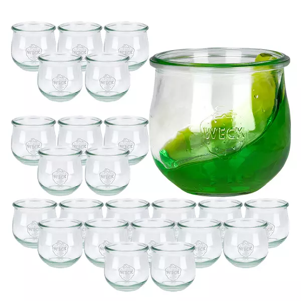 Sada 24 sklenic Weck 370ml tulipánová sklenice se skleněným víčkem.